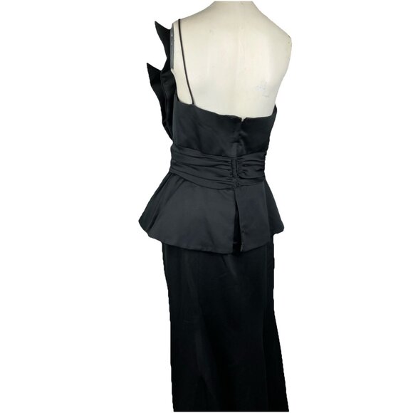 L Vintage 80s Victor Costa Origami Peplum Black Cocktail Dress - Picture 3 of 5